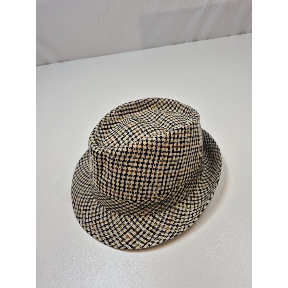 Stetson Fedora Hat Trilby Fitted Mens XL Beige Check Wool Linen Tweed Lined
